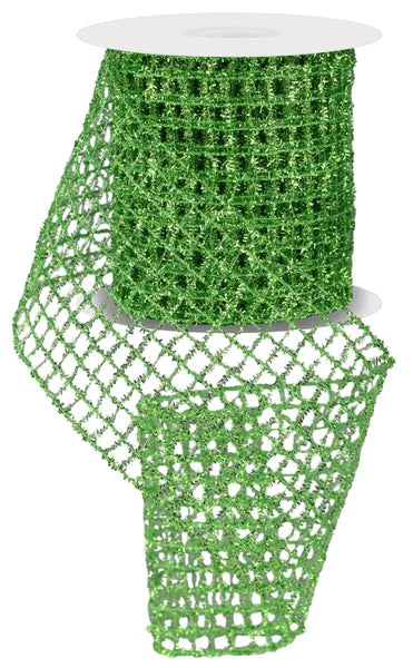 4.25 Inch By 10 Yard Fresh Green Tinsel Mesh Ribbon
