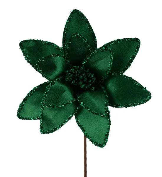 20 Inch Emerald Green Satin And Glitter Poinsettia