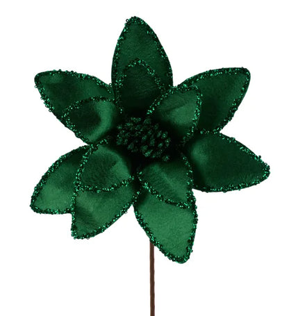 20 Inch Emerald Green Satin And Glitter Poinsettia