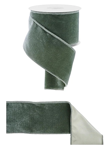 4 Inch By 10 Yard Sage Green Deluxe Velvet With Satin Backing Ribbon