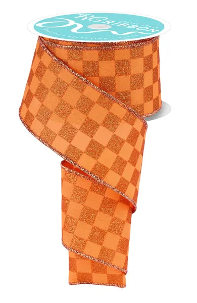 2.5 Inch By 10 Yard Orange Glitter Check Ribbon