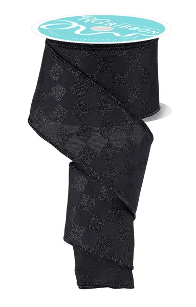 2.5 Inch By 10 Yard Black Glitter Check Ribbon