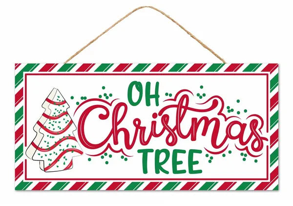 12.5 Inch Red And Emerald Oh Christmas Tree Cake Wood Sign