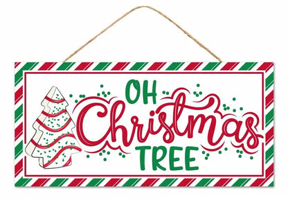 12.5 Inch Red And Emerald Oh Christmas Tree Cake Wood Sign