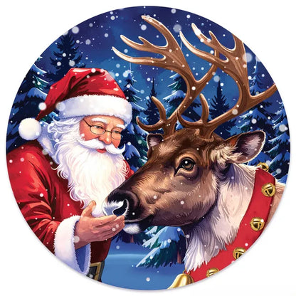 12 Inch Santa And Reindeer Metal Sign