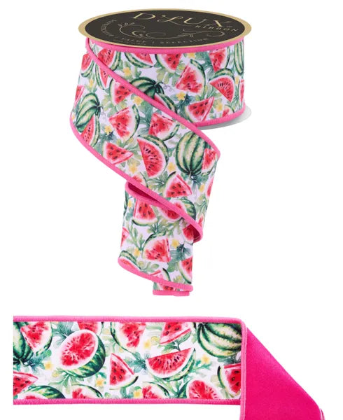 2.5 Inch By 10 Yard Pink Yellow And Green Watermelon Fused Ribbon