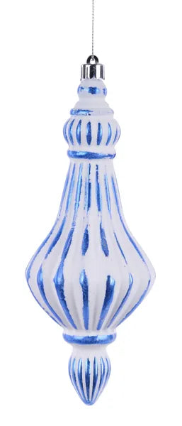 7.75 Inch Blue And White Stripe Finial Ornament