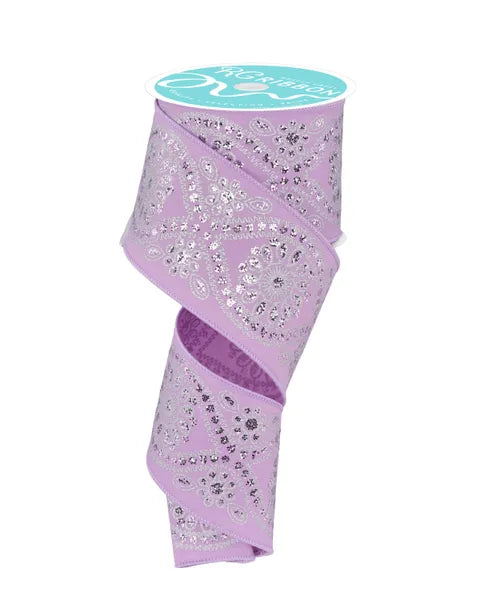 2.5 Inch By 10 Yard Lavender And Silver Deluxe Wavy Floral Ribbon