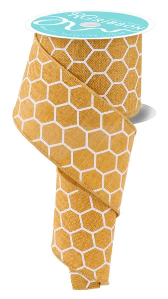 2.5 Inch By 10 Yard Mustard And White Honeycomb Ribbon