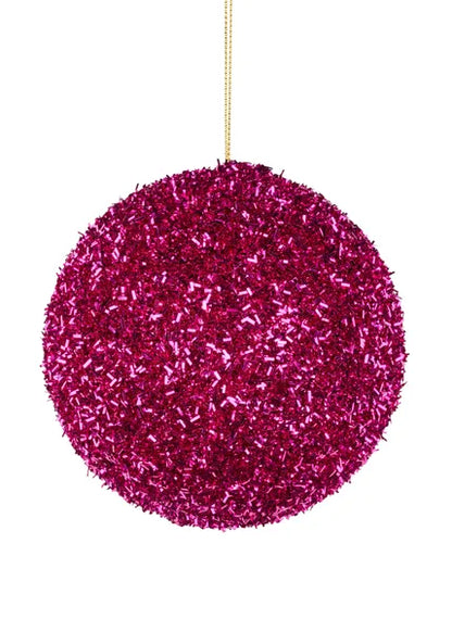 5 Inch Fuchsia Foil Glitter Ball Ornament