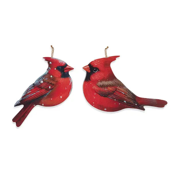 12.6 Inch Wood High Gloss Finish Hanging Holiday Cardinal Two Assorted