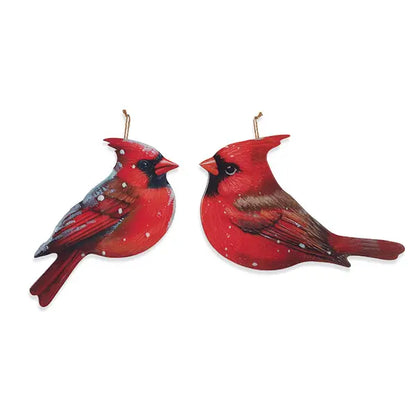 12.6 Inch Wood High Gloss Finish Hanging Holiday Cardinal Two Assorted