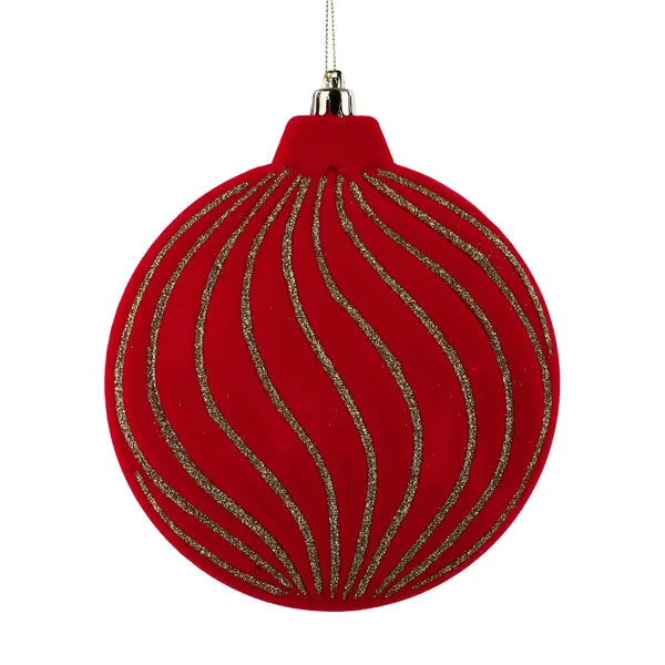 6 Inch Red And Gold Flocked Glitter Flat Ornament