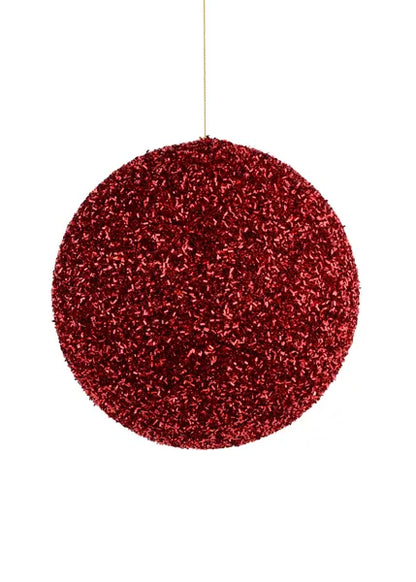 8 Inch Red Foil Glitter Ball Ornament