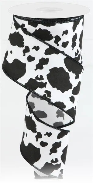 2.5 Inch By 10 Yard Black And White Cowhide Print Ribbon