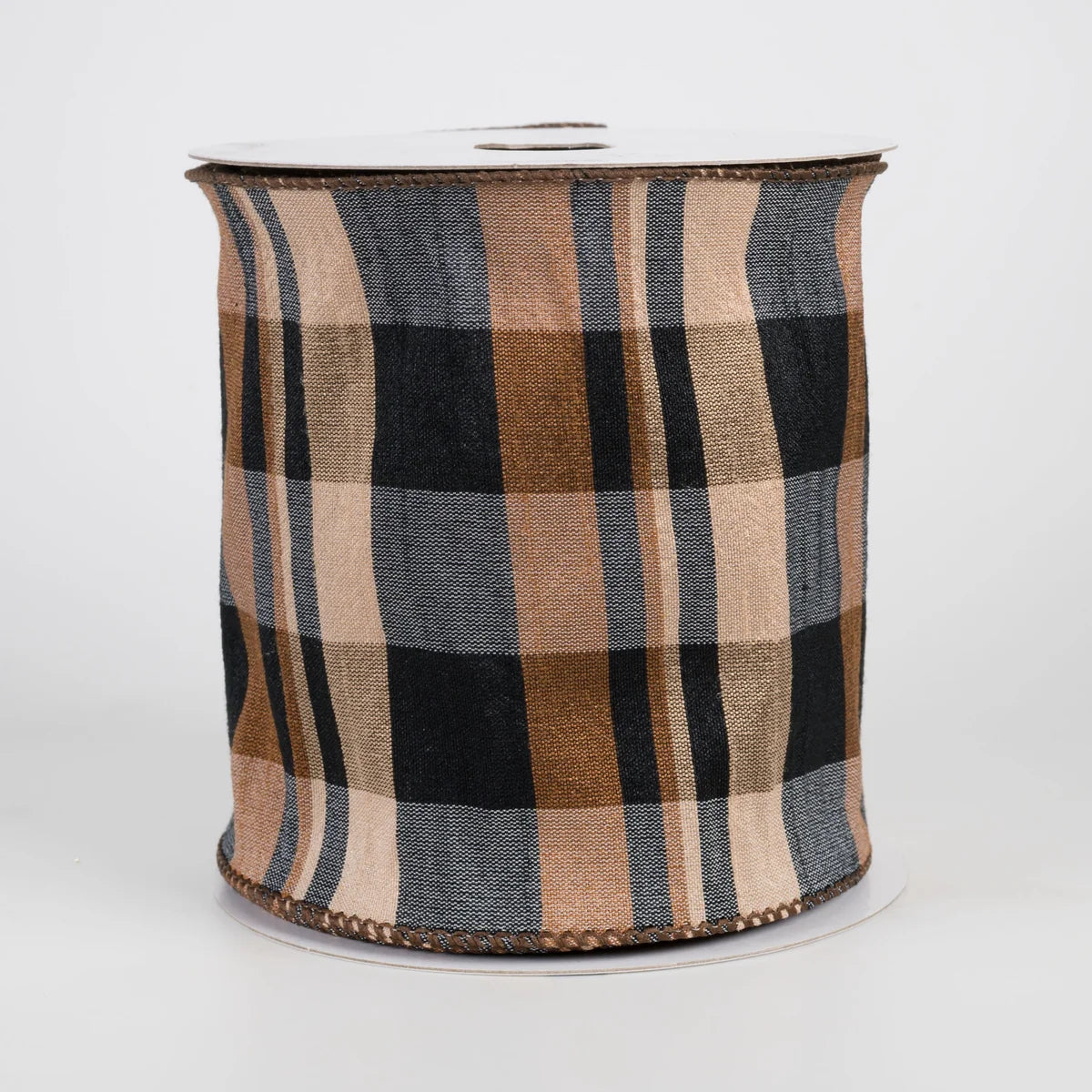 4 Inch By 10 Yard Brown Tan Black Dupioni Plaid Ribbon