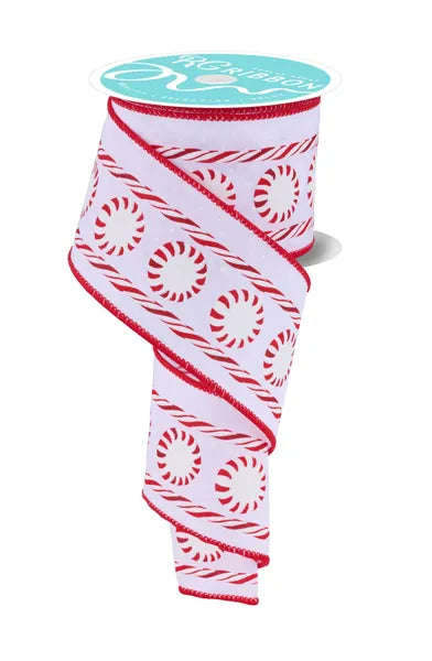 2.5 Inch By 10 Yard Glitter Peppermint Satin Ribbon