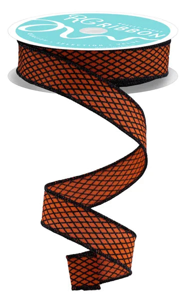 7/8 Inch By 10 Yard Orange And Black Mini Harlequin Ribbon
