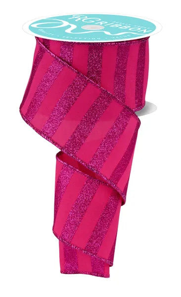 2.5 Inch By 10 Yard Hot Pink Horizontal Glitter Stripes Ribbon