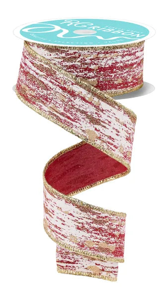 1.5 Inch By 10 Yard Cranberry Cream And Gold Glitter Metallic Streaks Ribbon