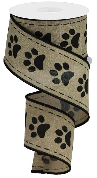 2.5 Inch By 10 Yards Paw Prints On Royal Ribbon