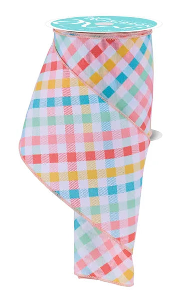 4 Inch By 10 Yard Multicolor Pastel Plaid Ribbon