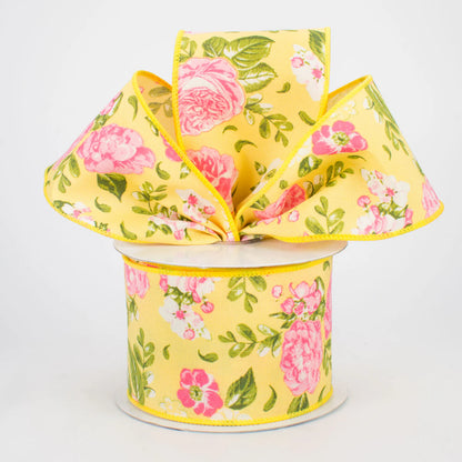 2.5 Inch By 10 Yard Pink Green And Yellow Floral Ribbon