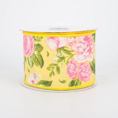 2.5 Inch By 10 Yard Pink Green And Yellow Floral Ribbon