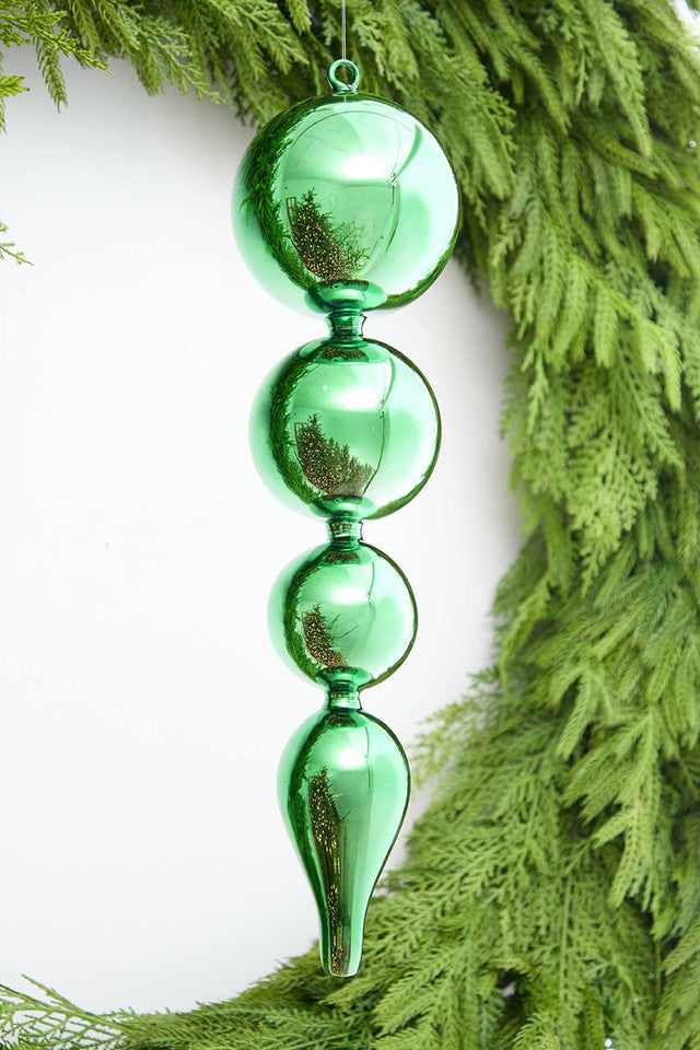 19.5 Inch Glass Green Shiny Finial Ornament