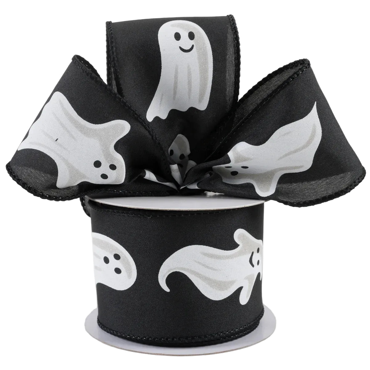 2.5 Inch By 10 Yard Black And White Ghosts Ribbon