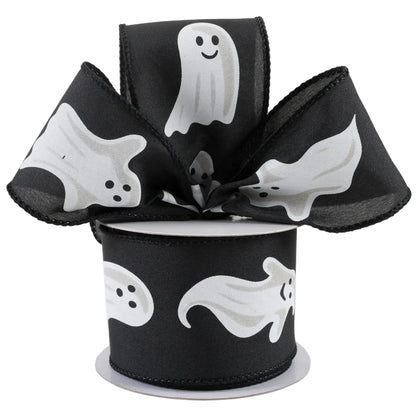 2.5 Inch By 10 Yard Black And White Ghosts Ribbon