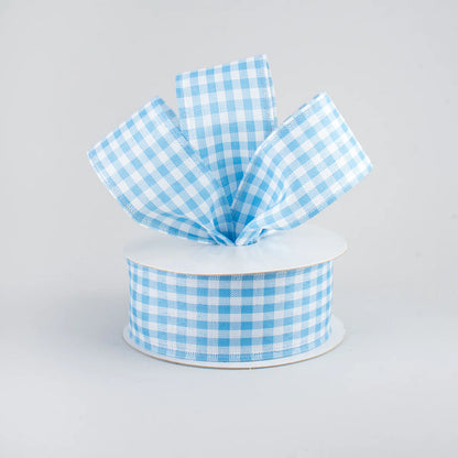 1.5 Inch By 10 Yard Light Blue And White Gingham Check Ribbon
