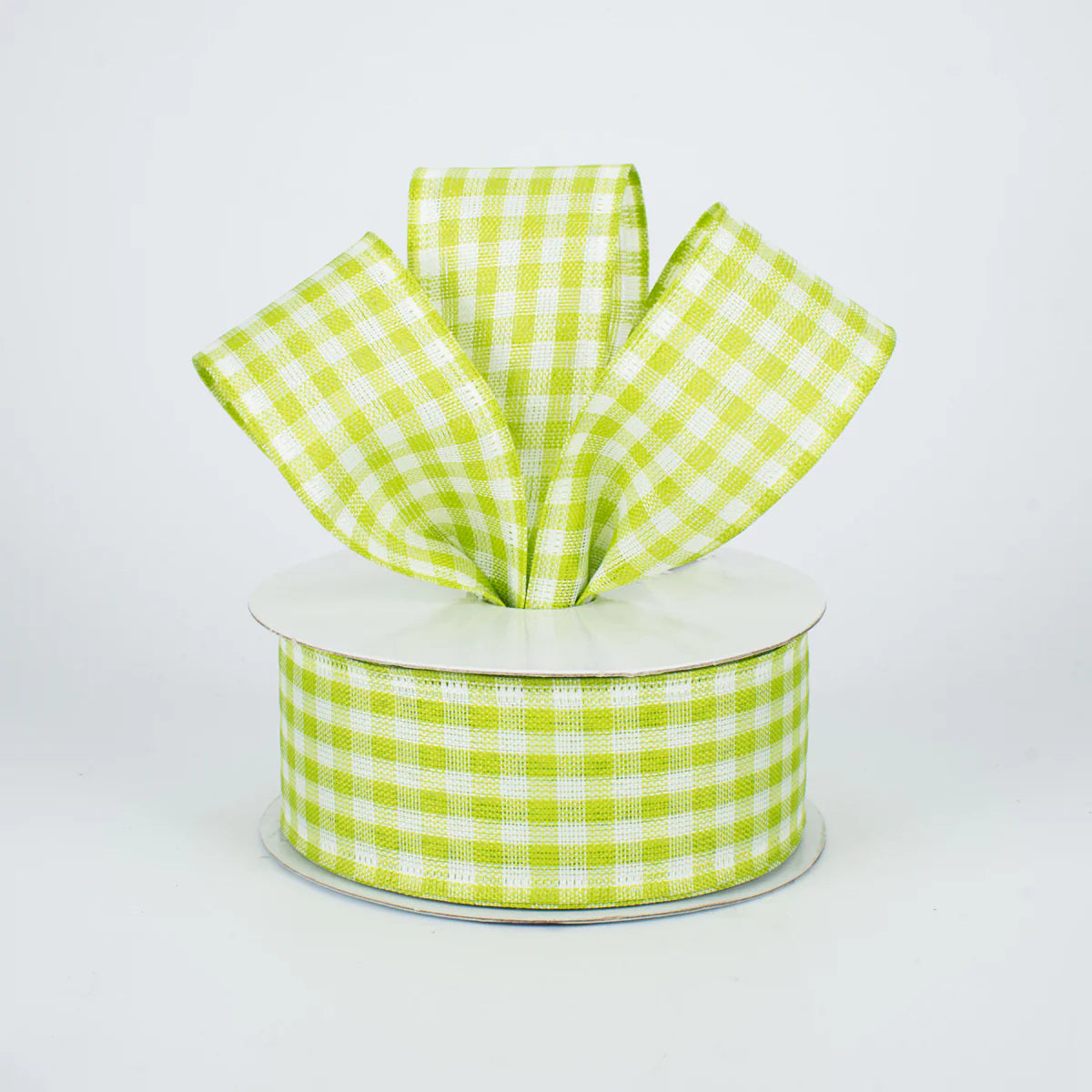 1.5 Inch By 10 Yard Apple Green And White Gingham Check Ribbon