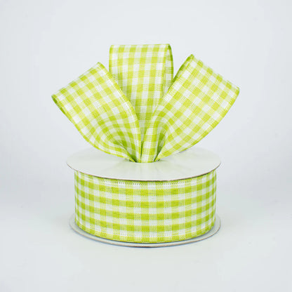 1.5 Inch By 10 Yard Apple Green And White Gingham Check Ribbon