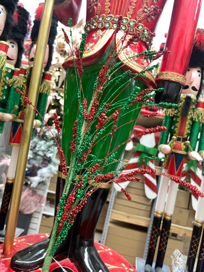 32 Inches Long Red And Emerald Glitter Cattail Spray