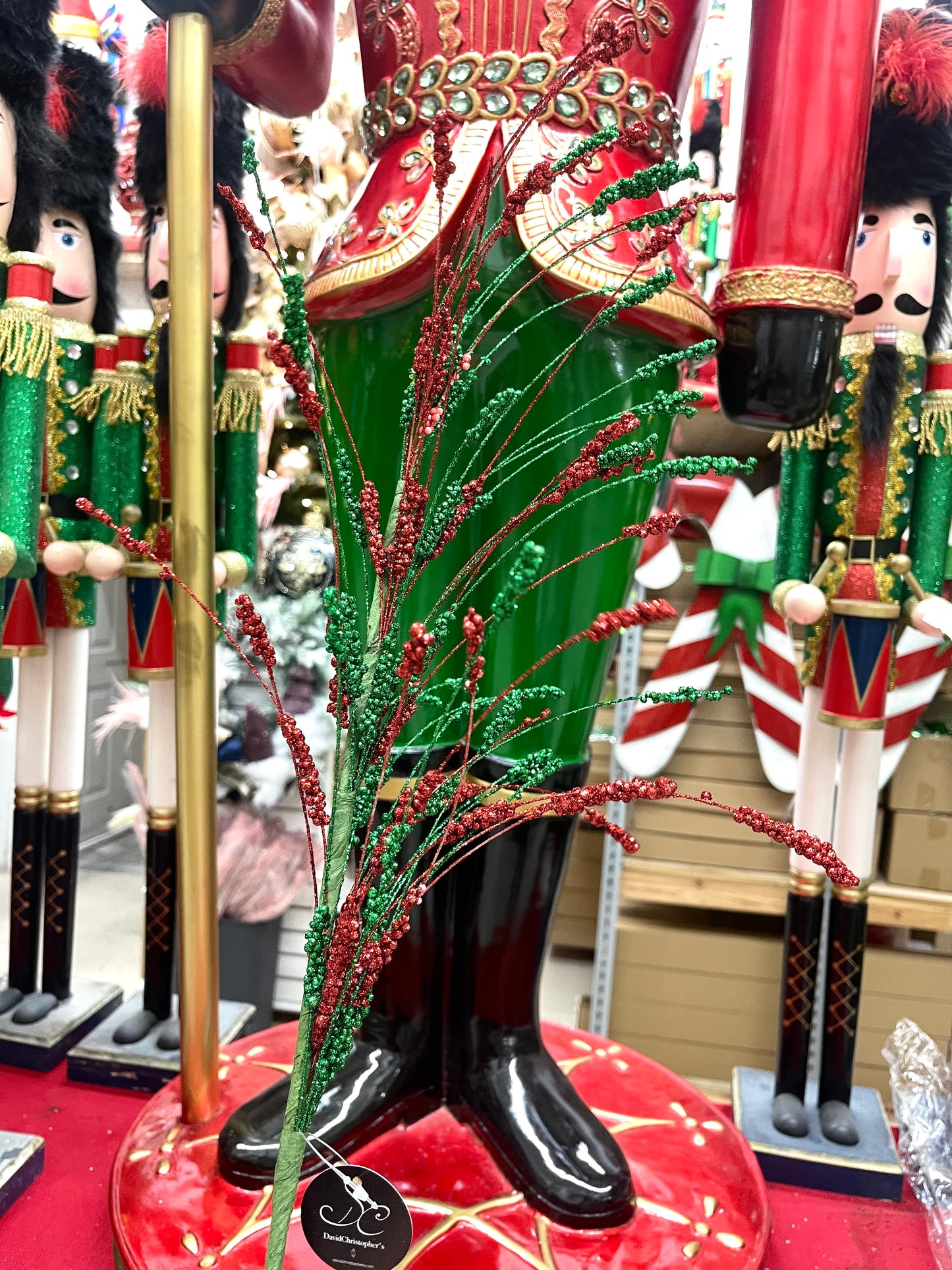 32 Inches Long Red And Emerald Glitter Cattail Spray