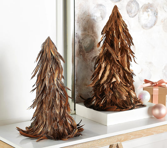 Simply Stunning Set Of Two Metallic Feather Trees by Janine Graff