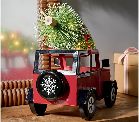 Home Reflections 10 Inch Red Illuminated Holiday Truck with Tree