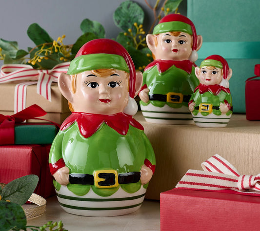Mr. Christmas Set of 3 Elf Roly Poly Ceramic Figures