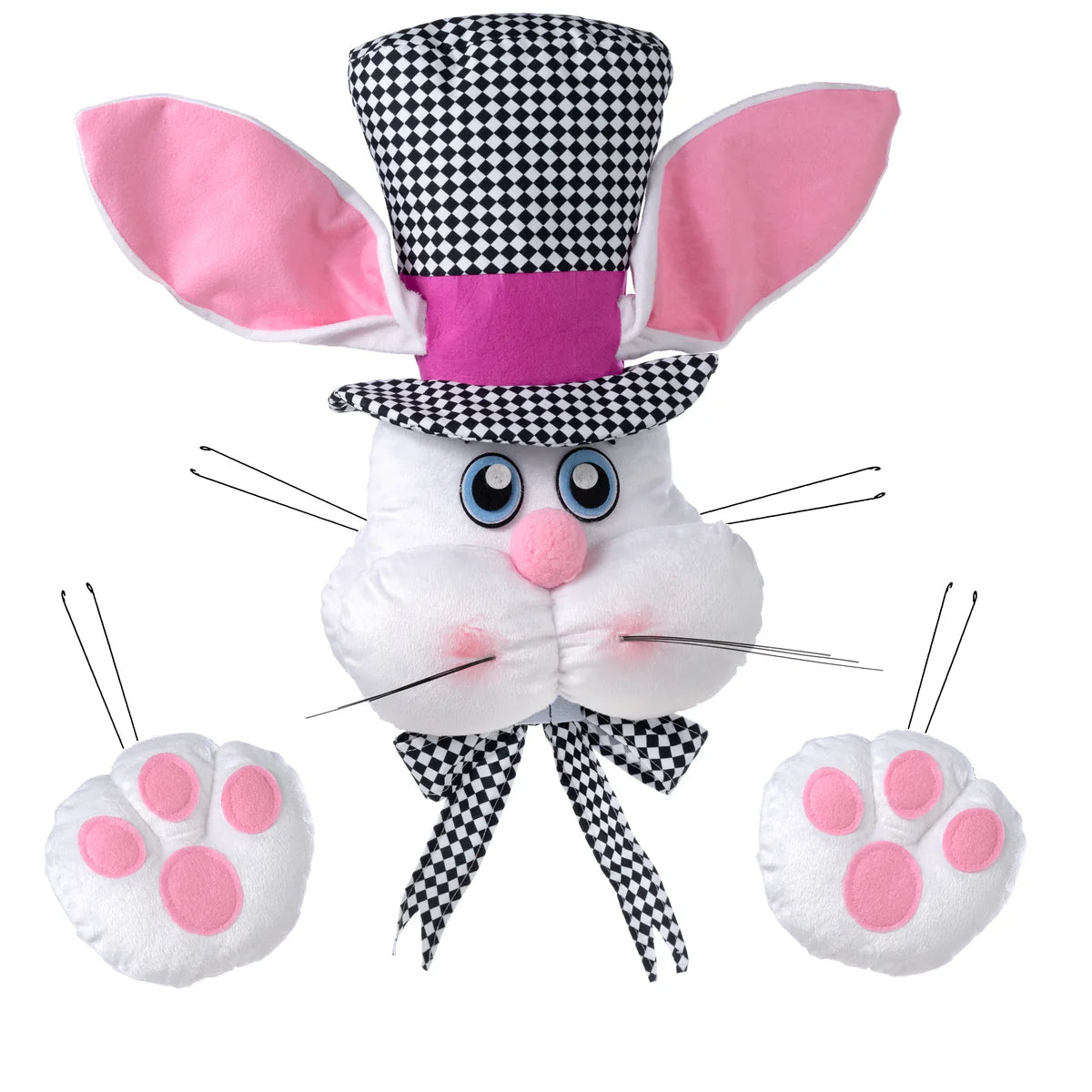 22.5 Inch White Pink And Black Harlequin Bunny Decor Kit