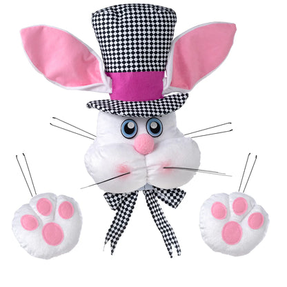 22.5 Inch White Pink And Black Harlequin Bunny Decor Kit