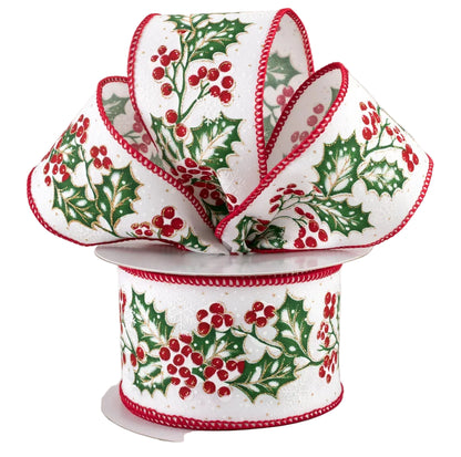 2.5 Inch By 10 Yard Holly Berries In Snow Ribbon