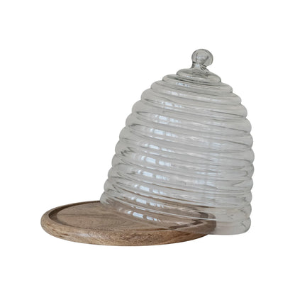 Beehive Glass Cloches With Wood Trays Two Styles