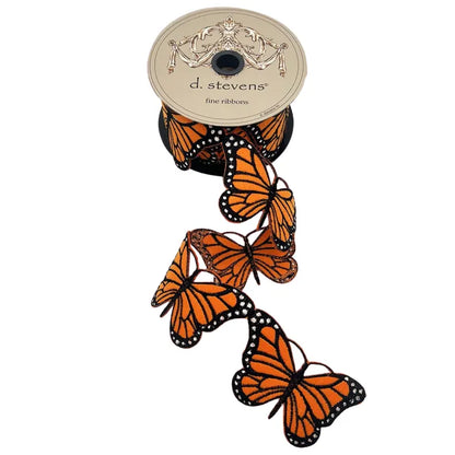 D. Stevens 2.5 Inch By 5 Yards Orange And Black Felt Embroidered Monarch Butterfly Garland