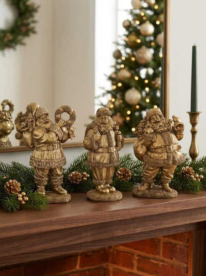 11.5 Inch-12 Inch Antique Gold Resin Santas Three Styles