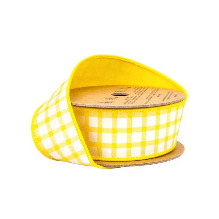 1.5 Inch By 10 Yard Yellow And White Check With Yellow Backing Ribbon