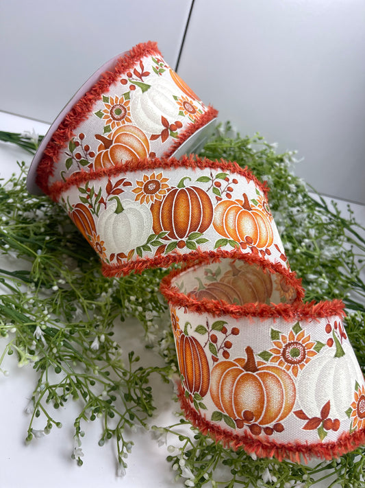 2.5 Inch By 10 Yard Pumpkins And Sunflowers With Orange Drift Ribbon