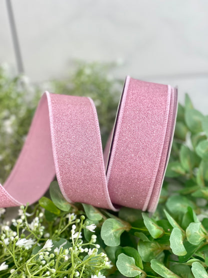1.5 Inch By 10 Yard Light Pink Fine Glitter On Faux Royal Ribbon