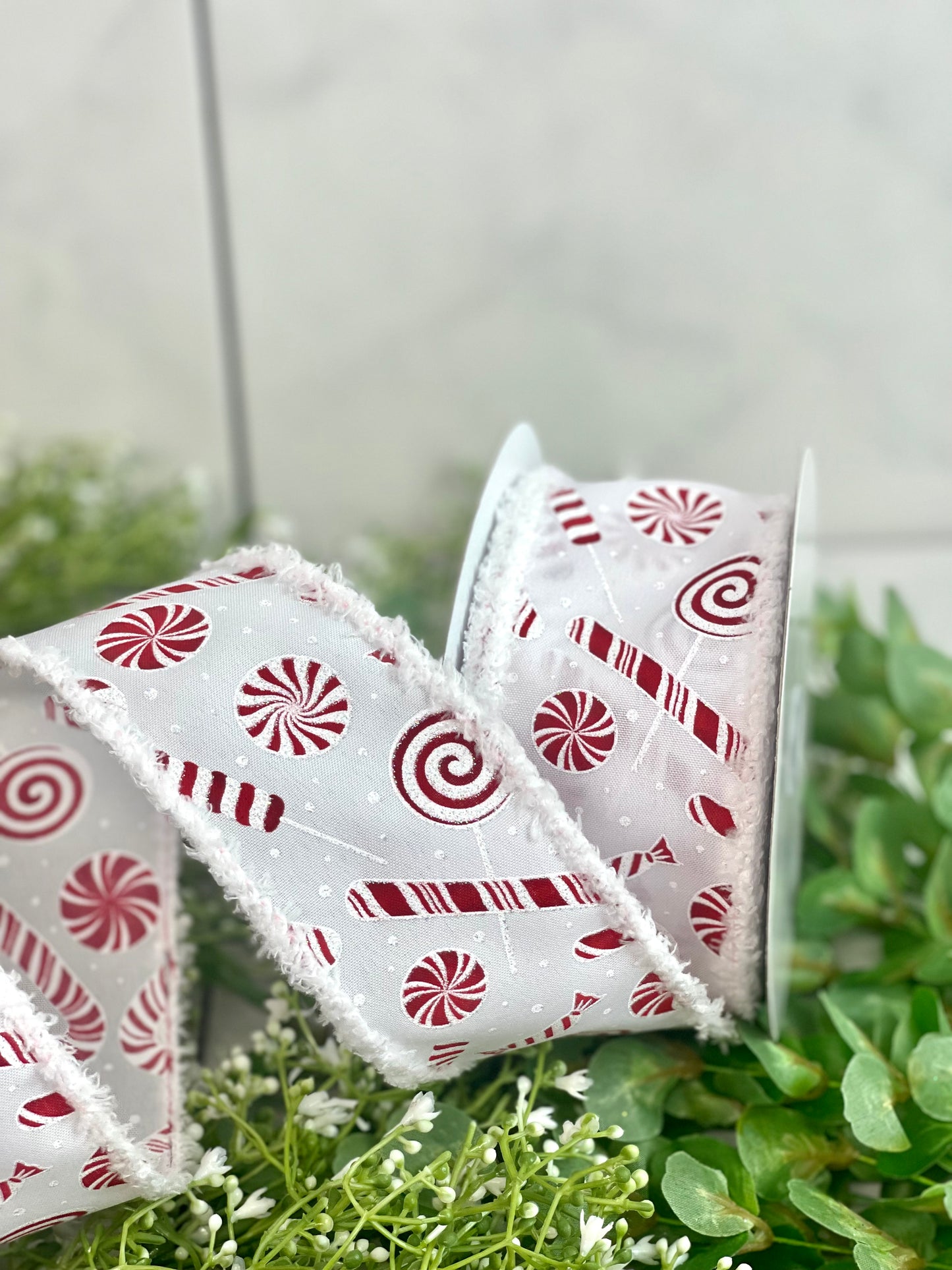 2.5 Inch By 10 Yard Candy Cane Peppermint Ribbon With Drift