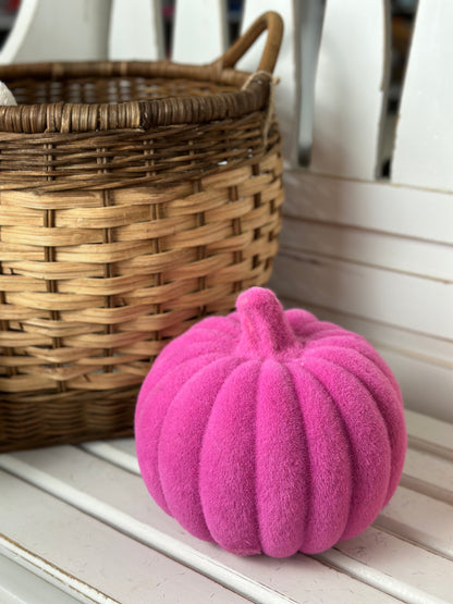Flocked Pumpkin With Stem Four Assorted Colors 8 Inch